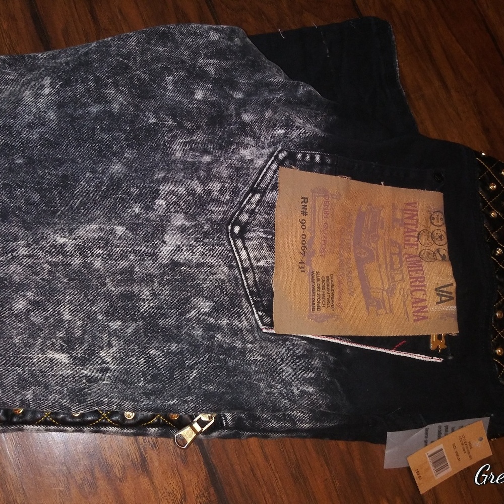 NWT Men Designer Rhinestone & Leather Skinny Jeans - Picture 7 of 8